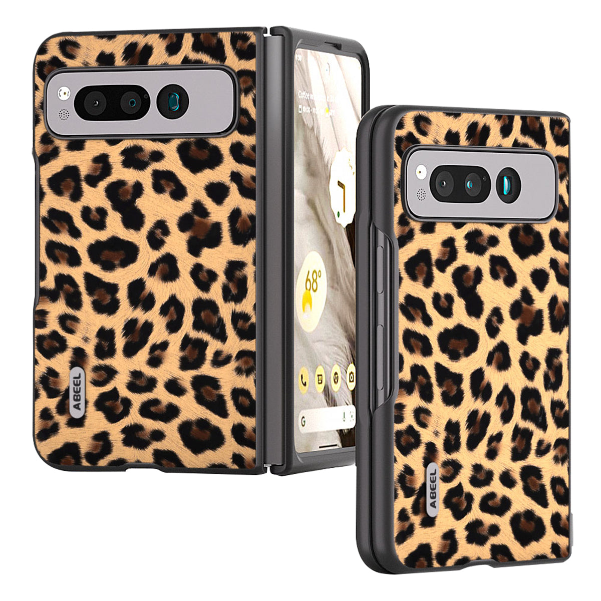 Uniqkart For Google Pixel Fold Anti-Scratch Cover Leopard Pattern PU Leather+PC Phone Case - Champagne Gold