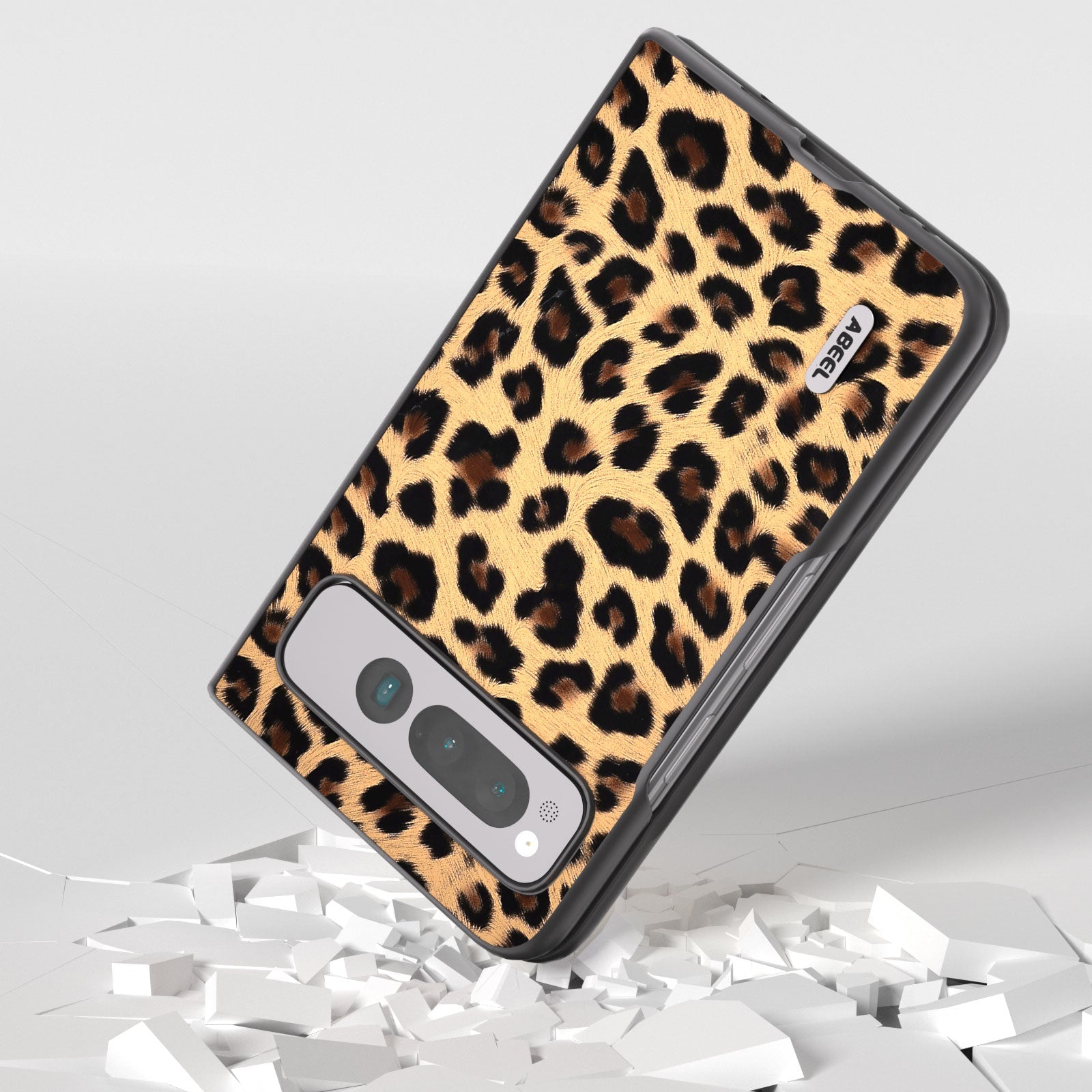 Uniqkart For Google Pixel Fold Anti-Scratch Cover Leopard Pattern PU Leather+PC Phone Case - Champagne Gold