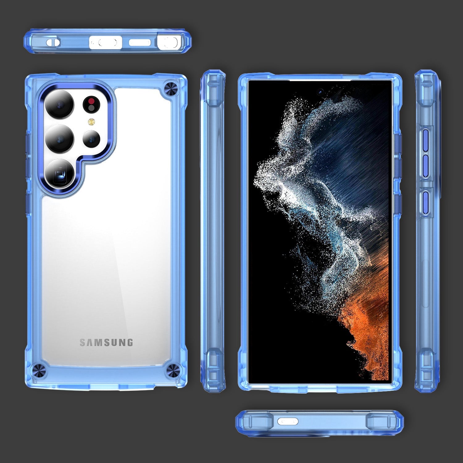 For Samsung Galaxy S24 Ultra Case PC+TPU Skin-touch Clear Phone Cover - Transparent+Blue