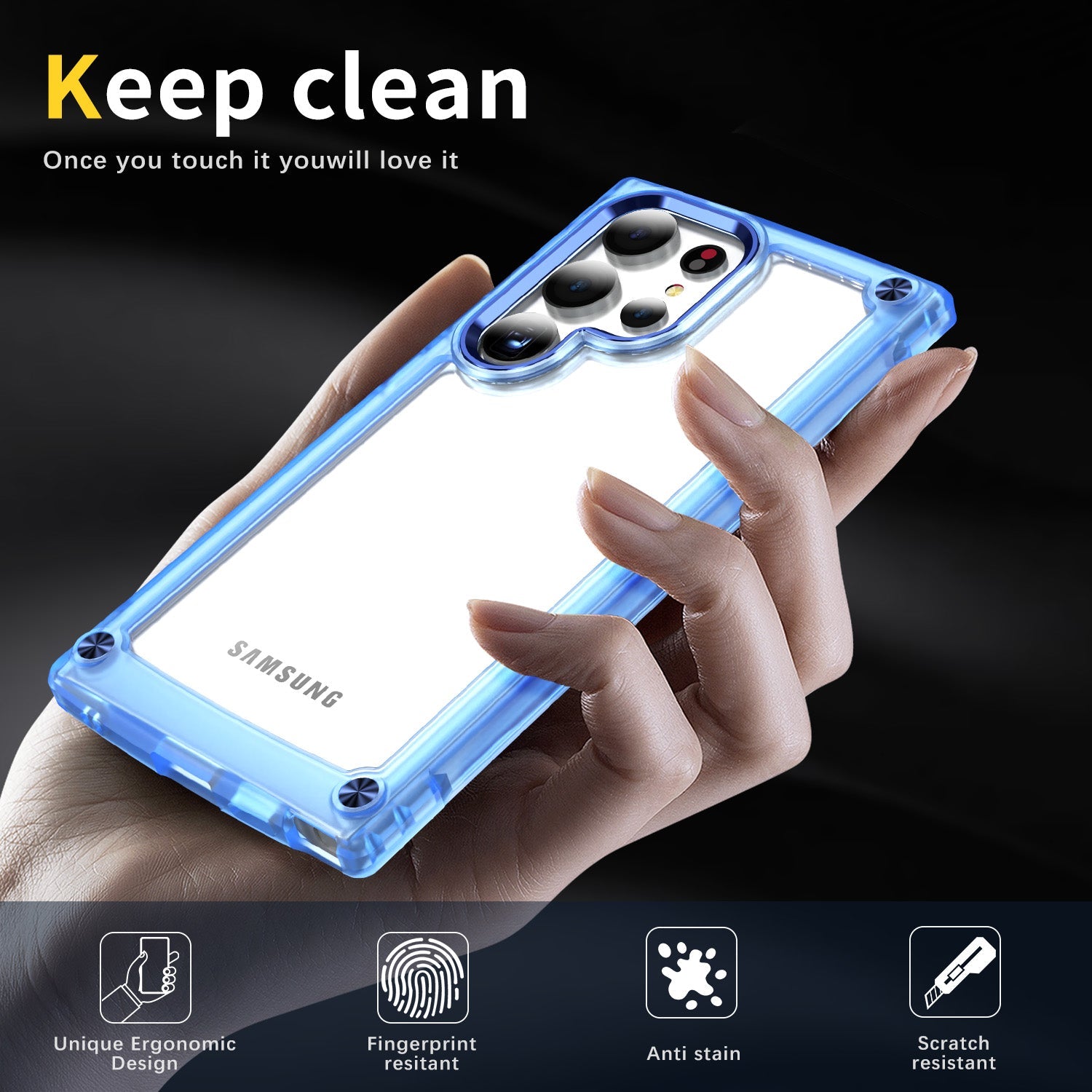 For Samsung Galaxy S24 Ultra Case PC+TPU Skin-touch Clear Phone Cover - Transparent+Blue