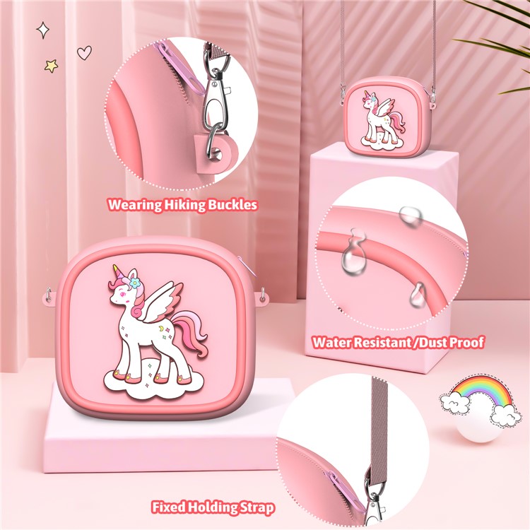 Cute Cartoon Animal Design Children Camera Carrying Case Silicone Shoulder Bag with 5 Rolls Thermal Paper - Pink