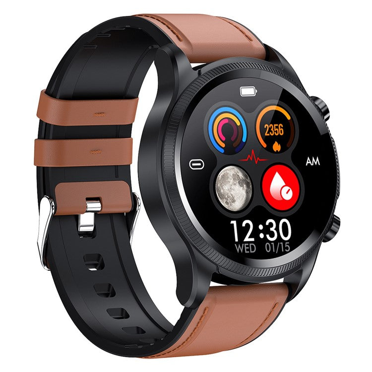 E400 1.39 inch Smart Watch IP68 Waterproof Sports Bracelet ECG+PPG Health Watch with Body Temperature and Blood Oxygen Monitoring (Leather Strap) - Brown
