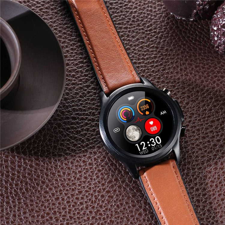 E400 1.39 inch Smart Watch IP68 Waterproof Sports Bracelet ECG+PPG Health Watch with Body Temperature and Blood Oxygen Monitoring (Leather Strap) - Brown
