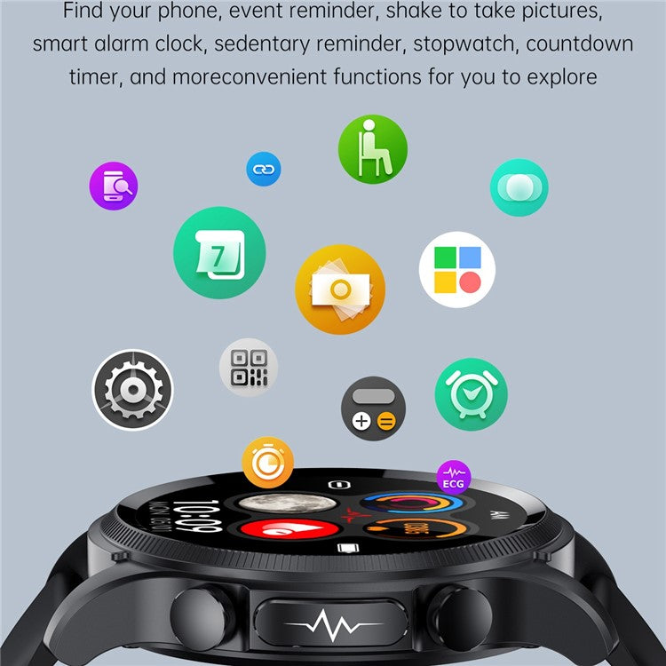 E400 1.39 inch Smart Watch IP68 Waterproof Sports Bracelet ECG+PPG Health Watch with Body Temperature and Blood Oxygen Monitoring (Leather Strap) - Brown