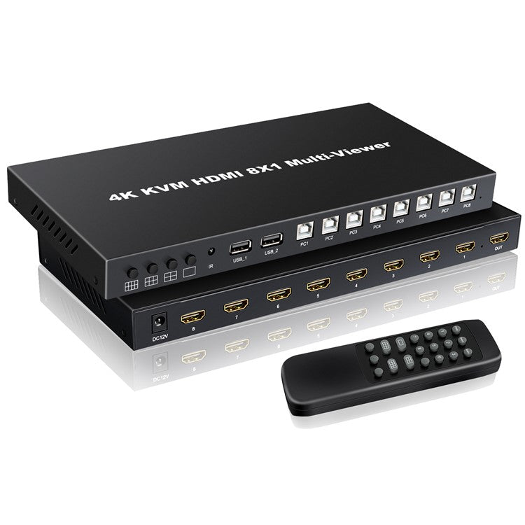 E80 4K HDMI Splitter Adapter 8 Input 1 Output KVM Screen Splitter 8-Port Computer Synchronizer (No Batteries)