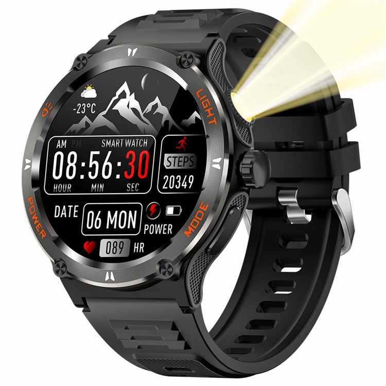 KT76 3ATM Waterproof Health Monitor 1.53-inch Bluetooth-compatible Smart Watch with Flashlight - Black