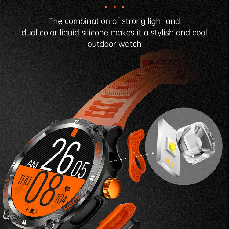 KT76 3ATM Waterproof Health Monitor 1.53-inch Bluetooth-compatible Smart Watch with Flashlight - Black