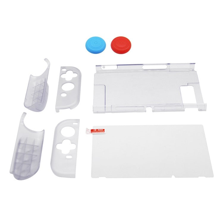 SW369 6-in-1 Clear Case Kit for Nintendo Switch , Anti-Scratch Shell Cover with Screen Protector and Grip Caps