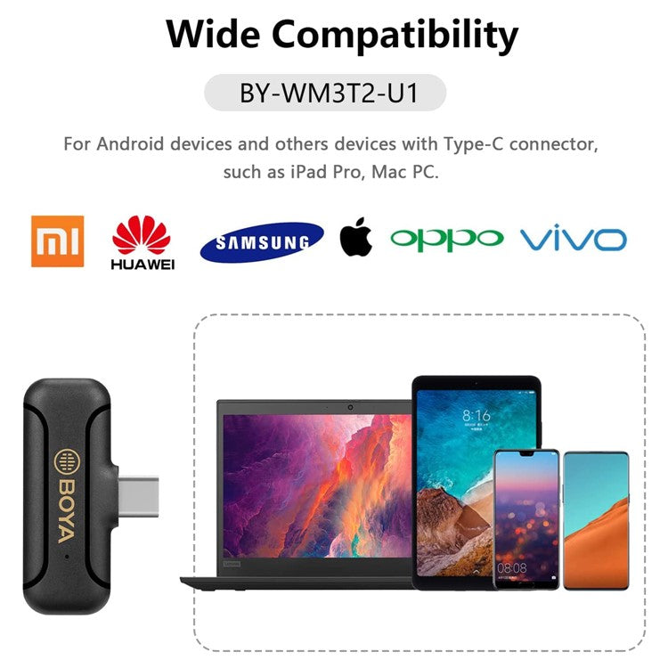 BOYA BY-WM3T2-U1 Wireless Lavalier Microphone Portable Audio Video Recording Mic for Live Broadcast