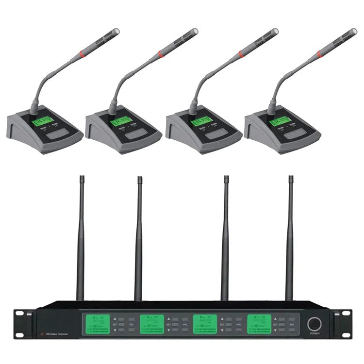 X-H05 UHF Conference Microphone System 4Pcs Wireless Mic Set for Meeting Speech Conference - EU Plug