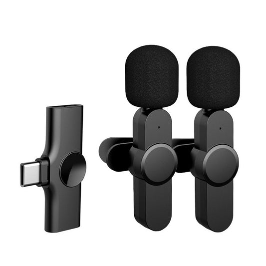 2Pcs Wireless Lavalier Microphone Live Streaming Lapel Clip Mic with Type-C Receiver