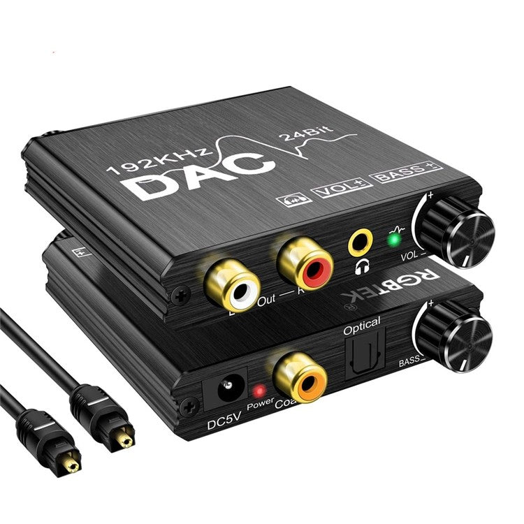 24Bit Digital to Analog Converter 192kHz DAC Bass Volume Control Coaxial SPDIF Toslink to Analog Stereo L/R RCA 3.5mm Jack Audio Adapter