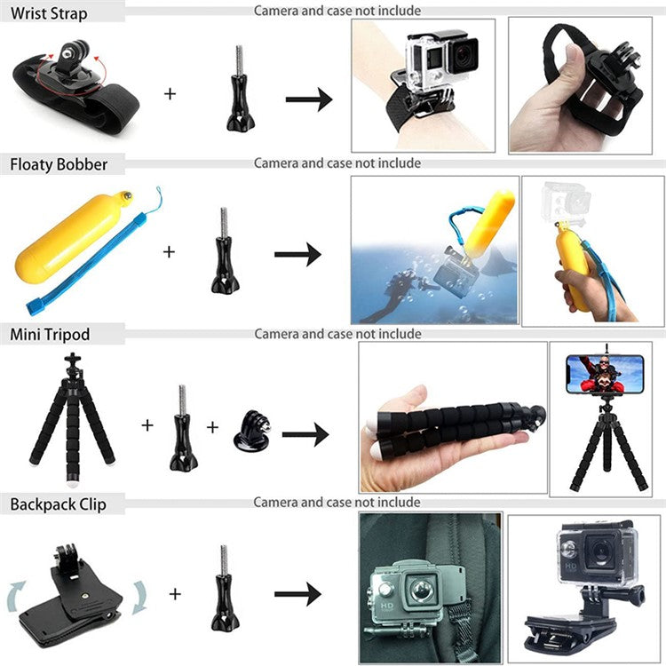 54-in-1 Accessories Kit for GoPro Hero 12 11 10 9 Waterproof Case Silicone Cover Tempered Glass Flim