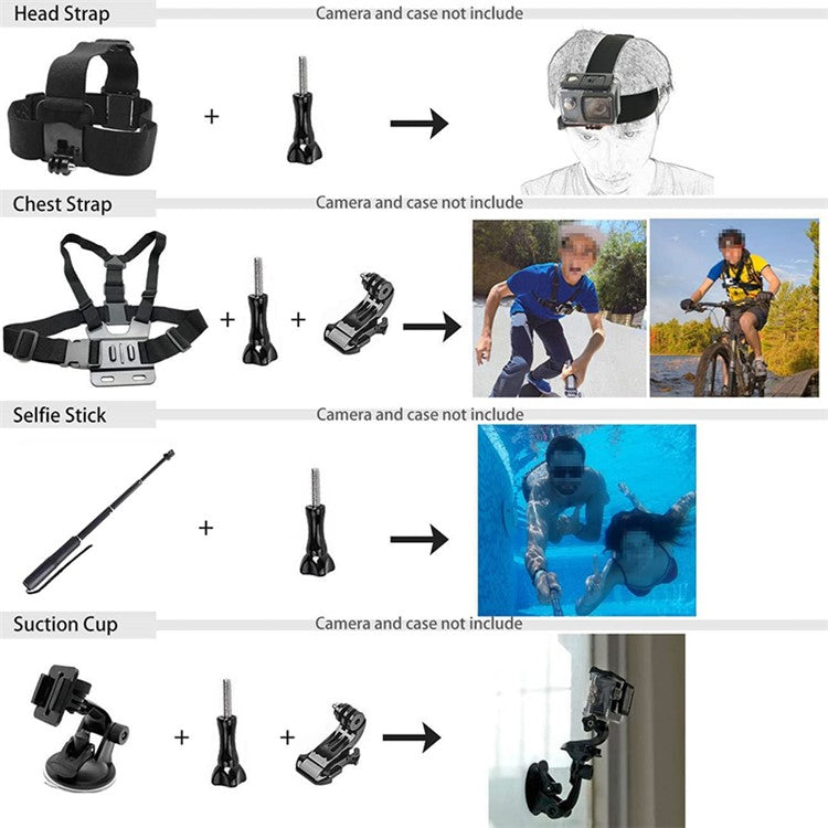 54-in-1 Accessories Kit for GoPro Hero 12 11 10 9 Waterproof Case Silicone Cover Tempered Glass Flim