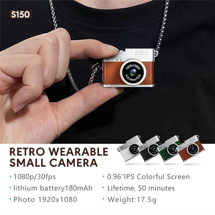S150 Wearable Mini Camera 1080P HD Video 0.96 Inch IPS Display Necklace Pendant Retro Camera - Black
