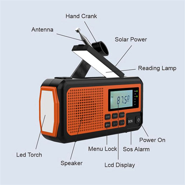 373 Multifunctional Outdoor Emergency Hand Crank AM / FM Solar Radio Power Bank, EU Version