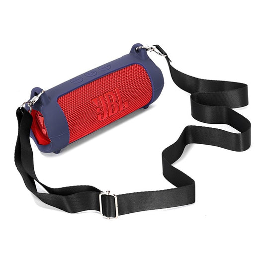 For JBL Flip 7 Speaker Silicone Case Portable Protective Cover with Shoulder Strap / Carabiner - Navy Blue