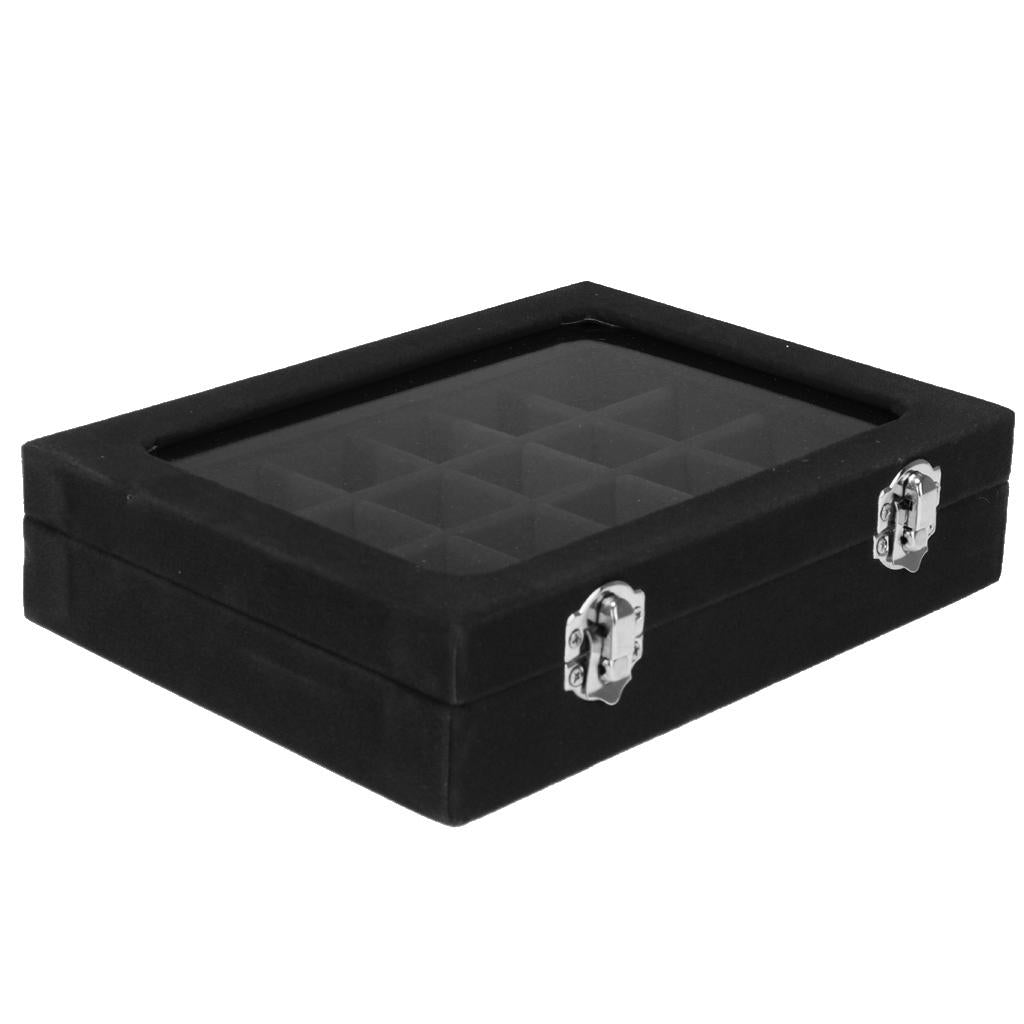 Wooden Velvet Jewelry Necklace Ring Storage Box Case Organizer Gift Black