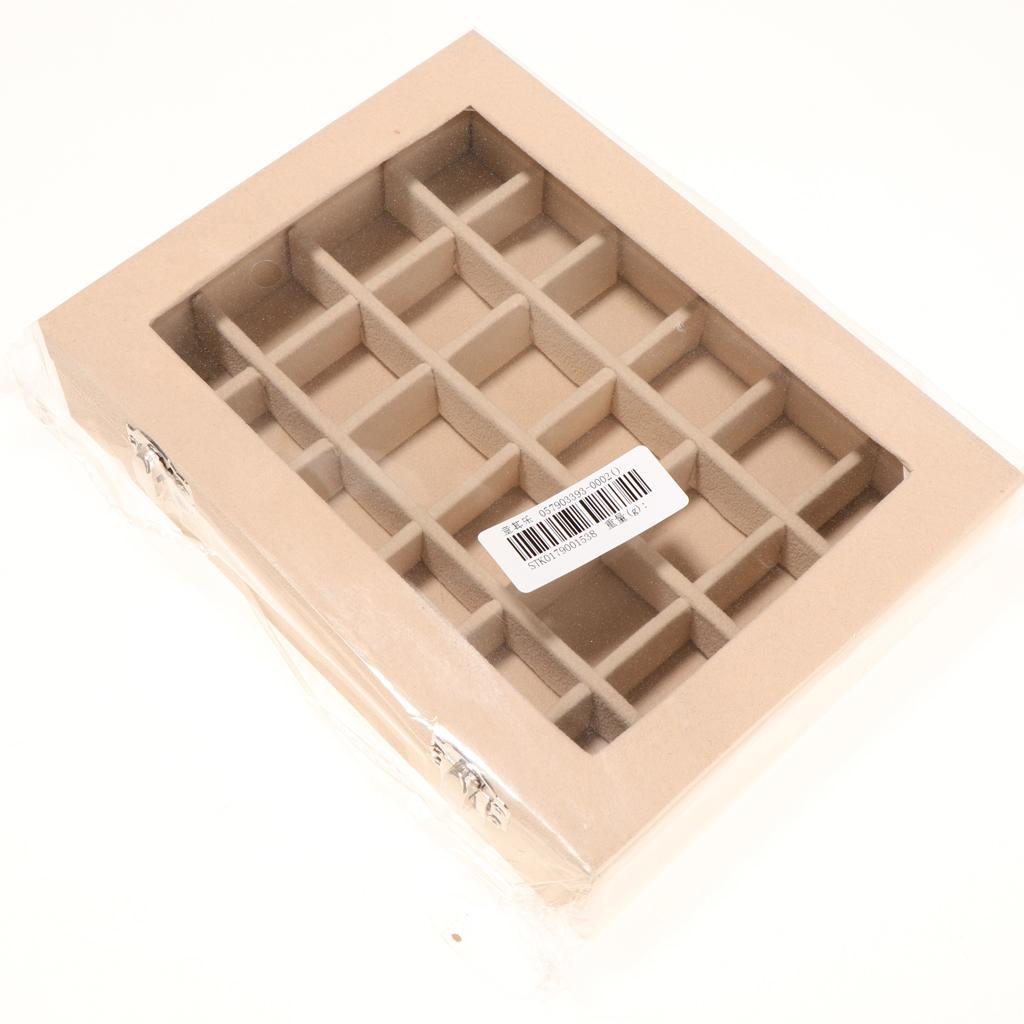 Wooden Velvet Jewelry Necklace Ring Storage Box Case Organizer Gift Beige