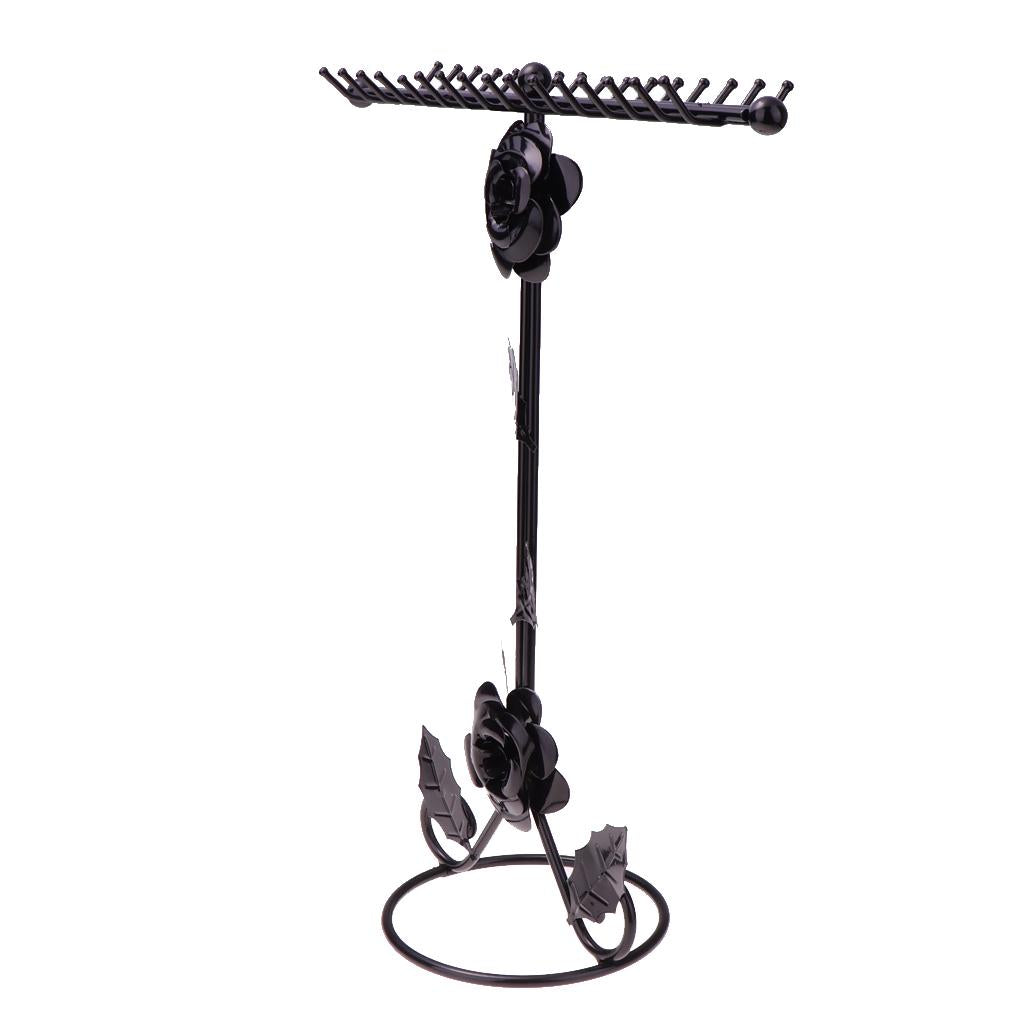 Rose Flower Metal Jewelry Rack Display Stand for Hanging Accessories Black