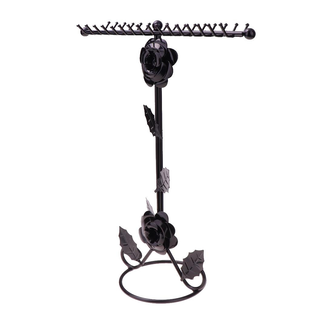 Rose Flower Metal Jewelry Rack Display Stand for Hanging Accessories Black