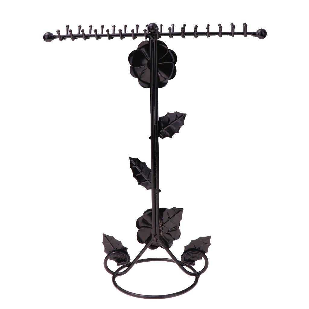 Rose Flower Metal Jewelry Rack Display Stand for Hanging Accessories Black