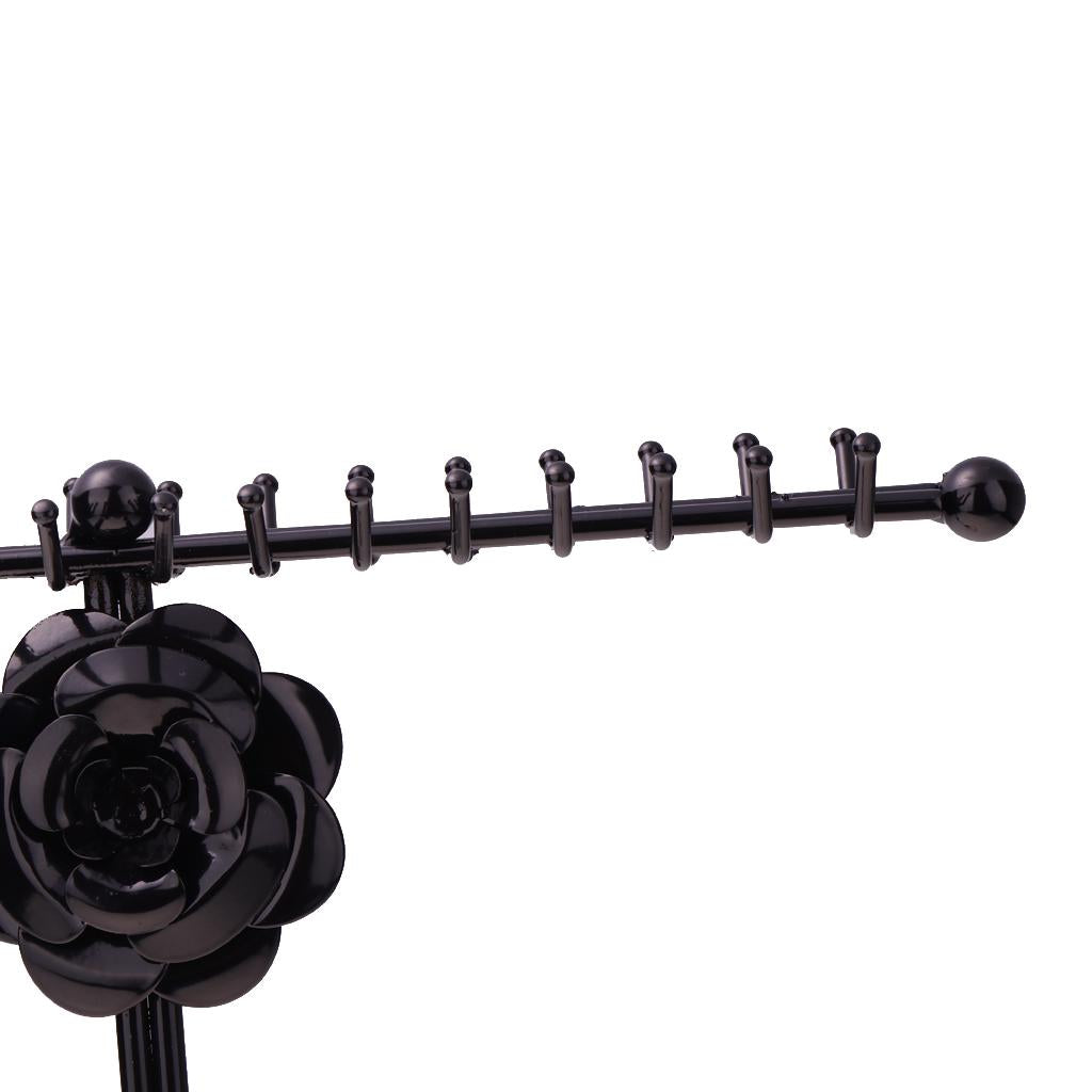 Rose Flower Metal Jewelry Rack Display Stand for Hanging Accessories Black