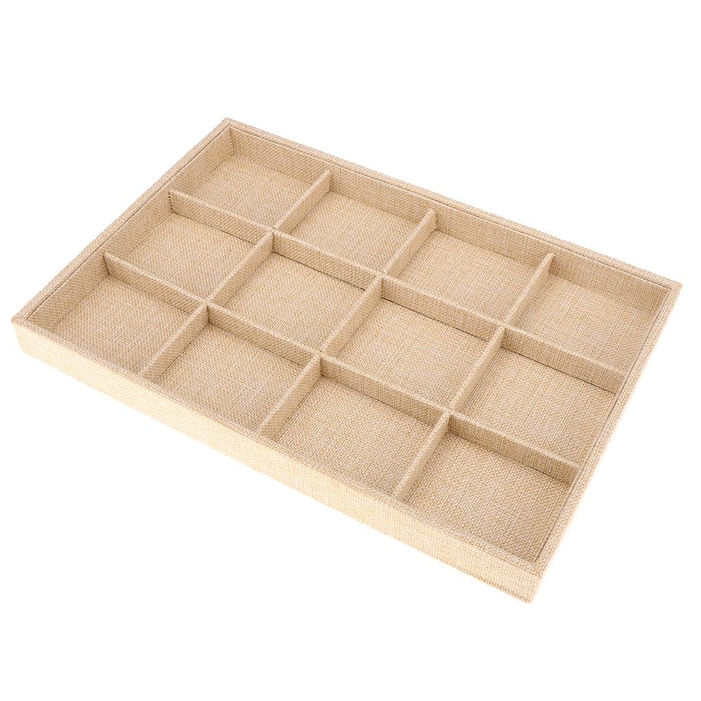 12-Slot Jute Lining Jewelry Box Display Stand for Accessories Beige