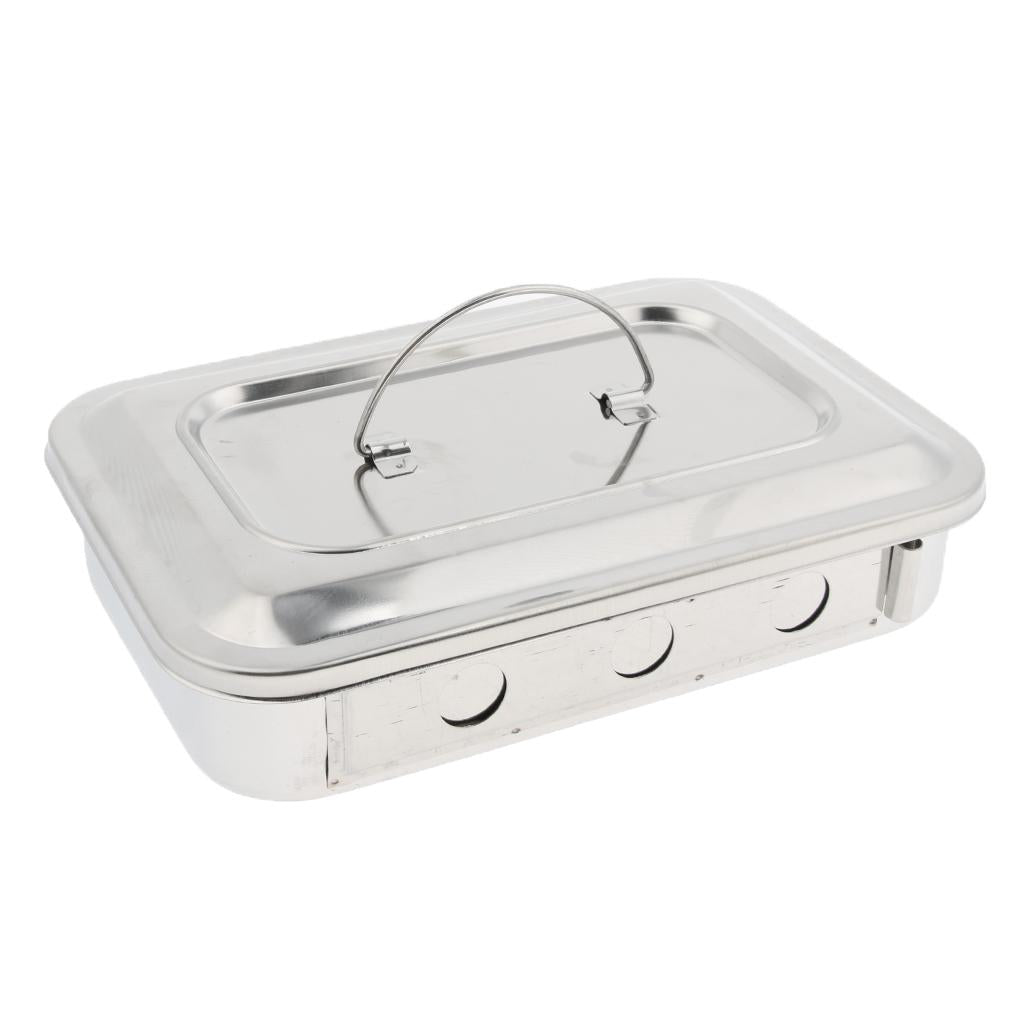 Surgical Instrument Box w/ Lid Stainless Steel 201 9Inch with Holes