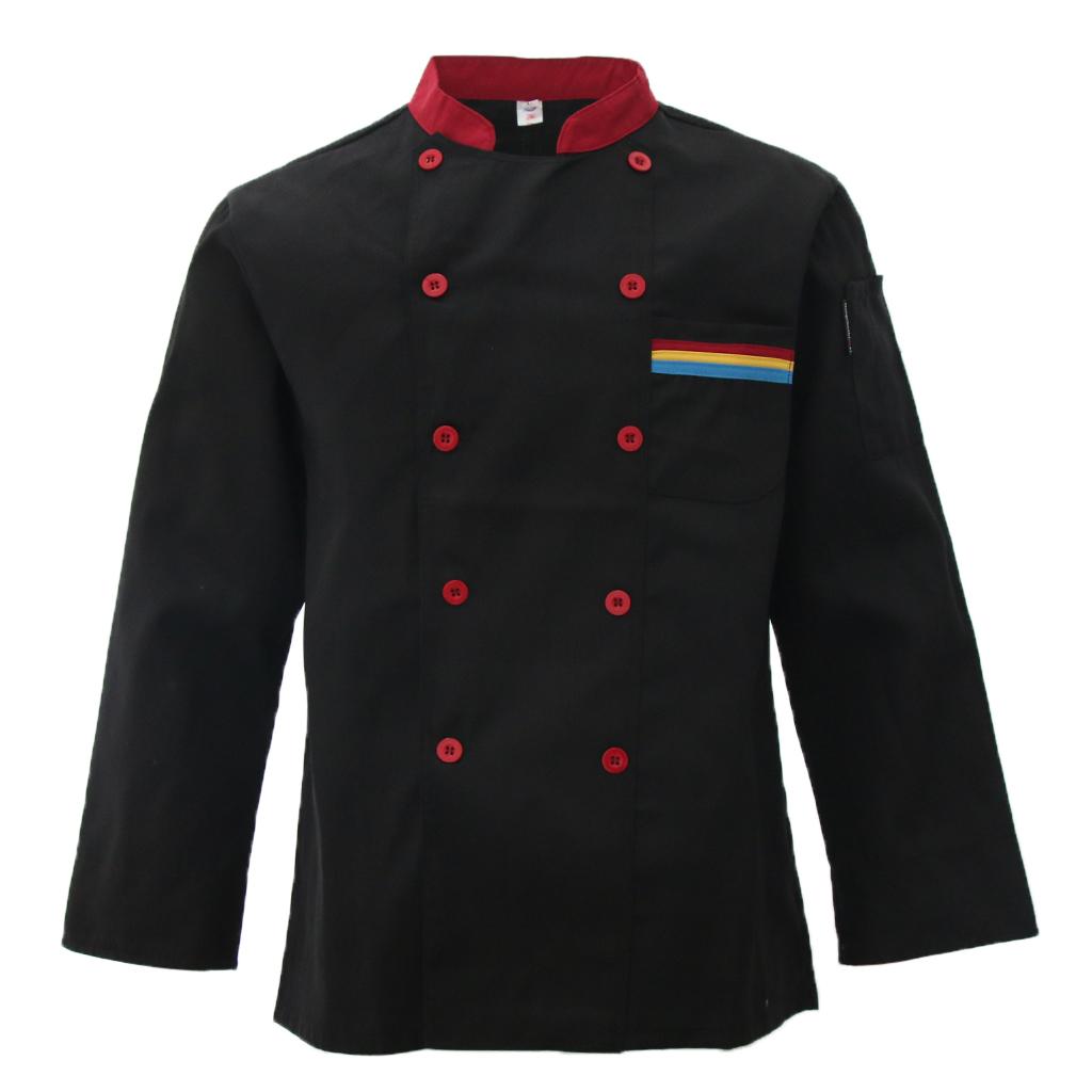 Unisex Chef's Uniform Long Sleeve Double-Breasted Men's Chef Coat Black XXL