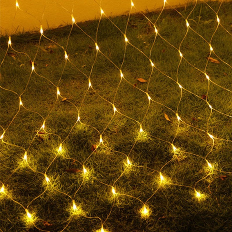 [1.5m x 1.5m] 96-LED Mesh Light String RGB Net Garland Lamp for Christmas New Year Wedding Holiday Party Decoration - Yellow/US Plug