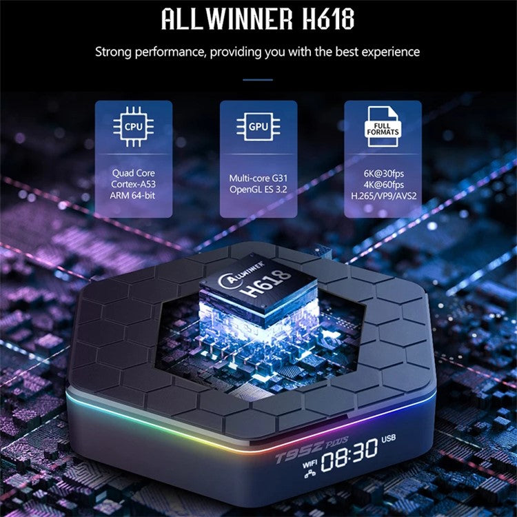 T95z Plus Android 12.0 TV Box 4GB+64GB EU Plug Quad Core 6K HD Video Player WiFi Bluetooth-compatible 5.0 Set Top Box