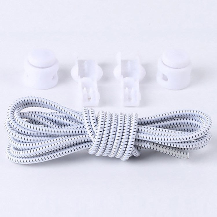 1 Pair 100cm Elastic Lazy Shoelaces Adult Children Shoe Laces with Anti-Loose Spring Buckle - White with Black Dot