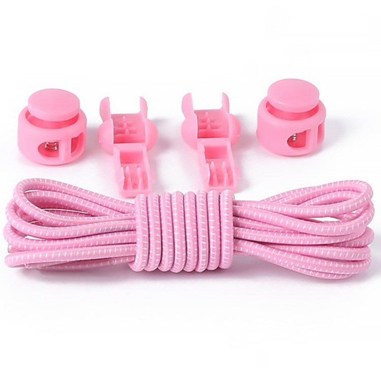 1 Pair 100cm Elastic Lazy Shoelaces Adult Children Shoe Laces with Anti-loose Spring Buckle - Pink with White Dot