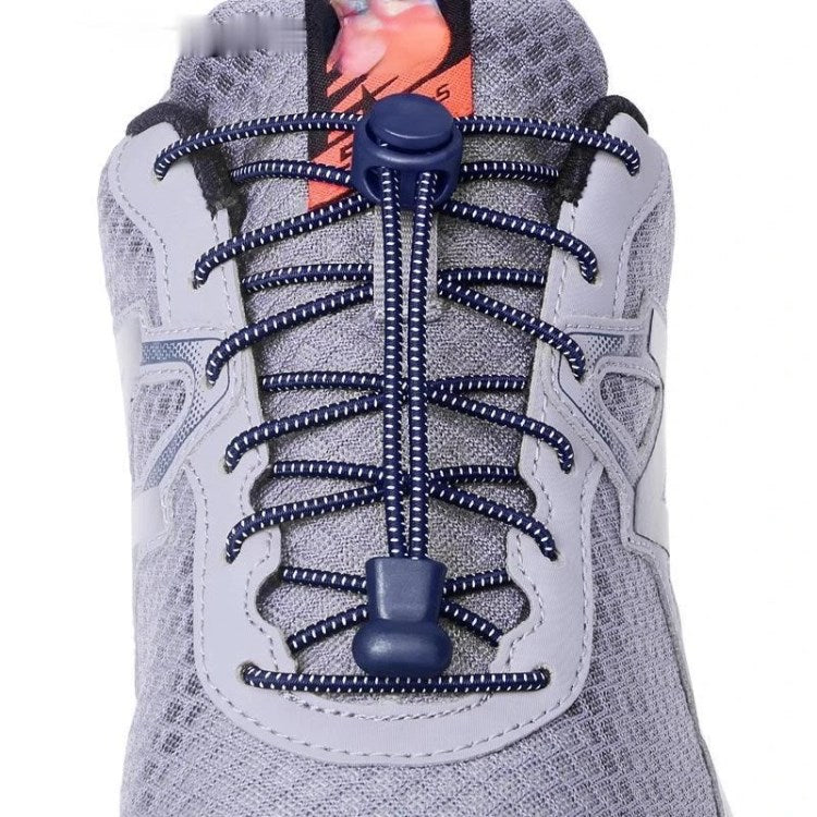 1 Pair 100cm Elastic Lazy Shoelaces Adult Children Shoe Laces with Anti-Loose Spring Buckle - Dark Blue with White Dot