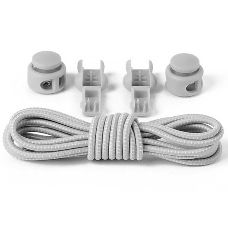 1 Pair 100cm Elastic Lazy Shoelaces Adult Children Shoe Laces with Anti-loose Spring Buckle - Light Grey with White Dot