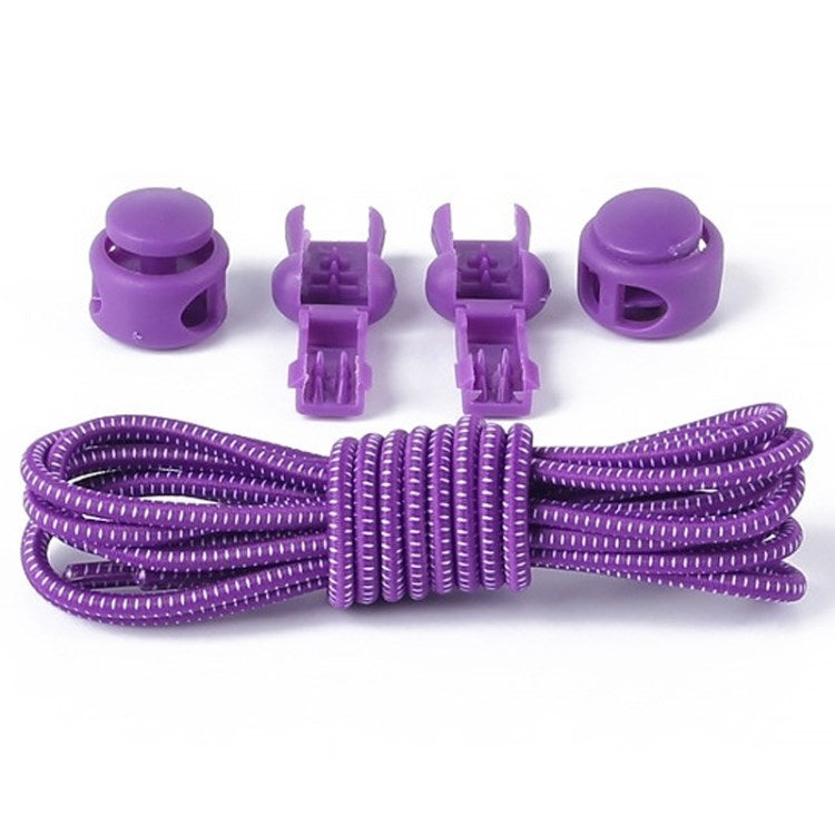 1 Pair 100cm Elastic Lazy Shoelaces Adult Children Shoe Laces with Anti-loose Spring Buckle - Purple with White Dot