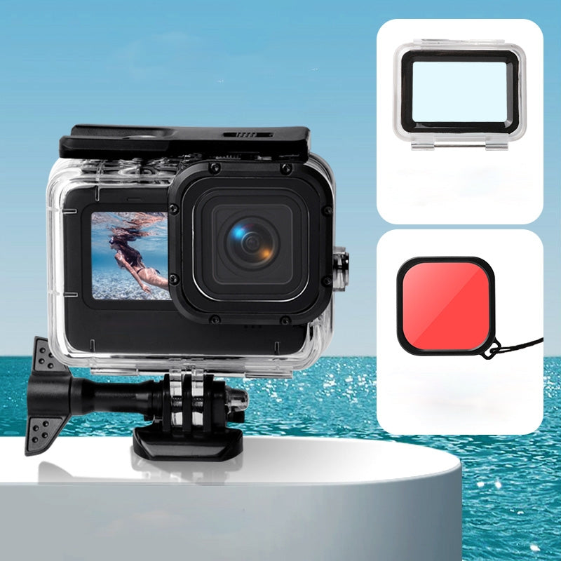 Waterproof Case + Touch Back Cover + Color Lens Filter for GoPro HERO10 Black / HERO9 Black (Red)