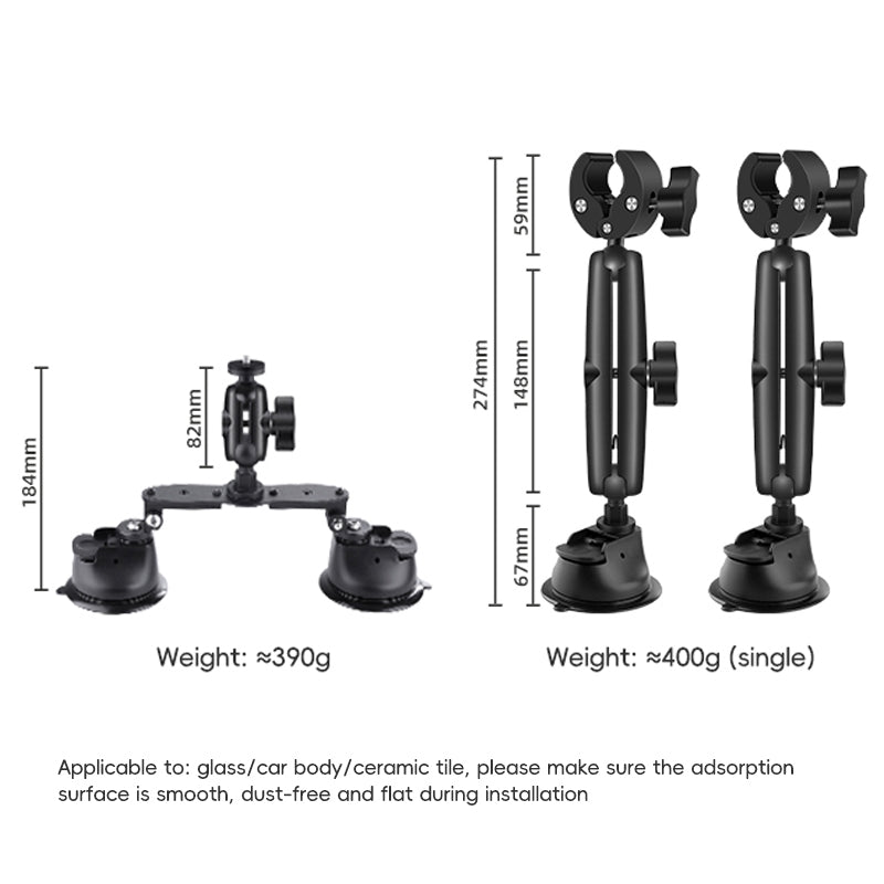 1/4 inch Screw Dual-Leg  Suction Cup Mount and 2 x Single-leg Car Suction Cup Mount Crab Clamps Set (Black)