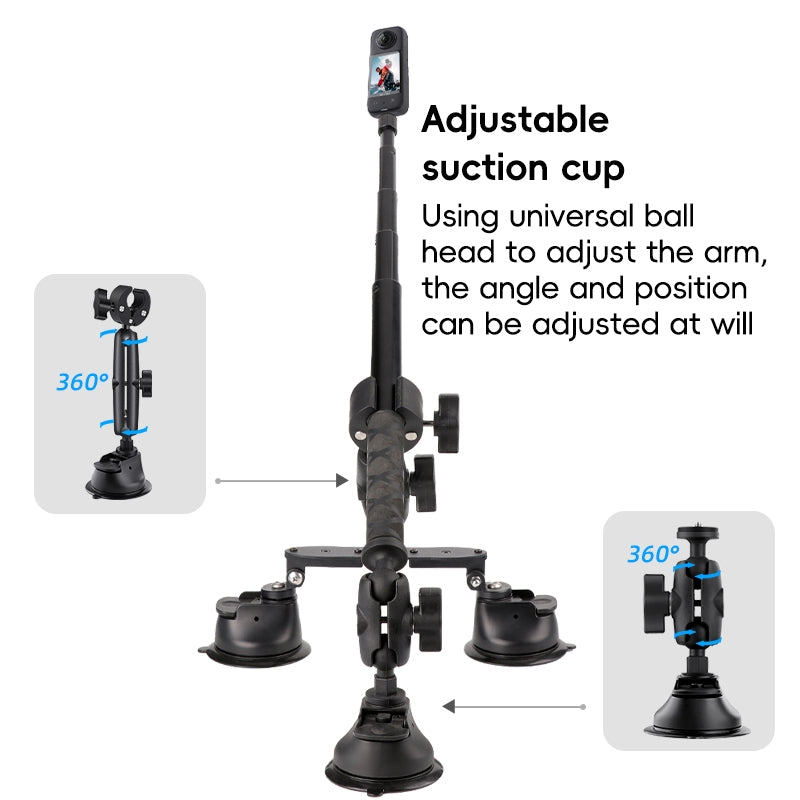 1/4 inch Screw Dual-Leg  Suction Cup Mount and 2 x Single-leg Car Suction Cup Mount Crab Clamps Set (Black)