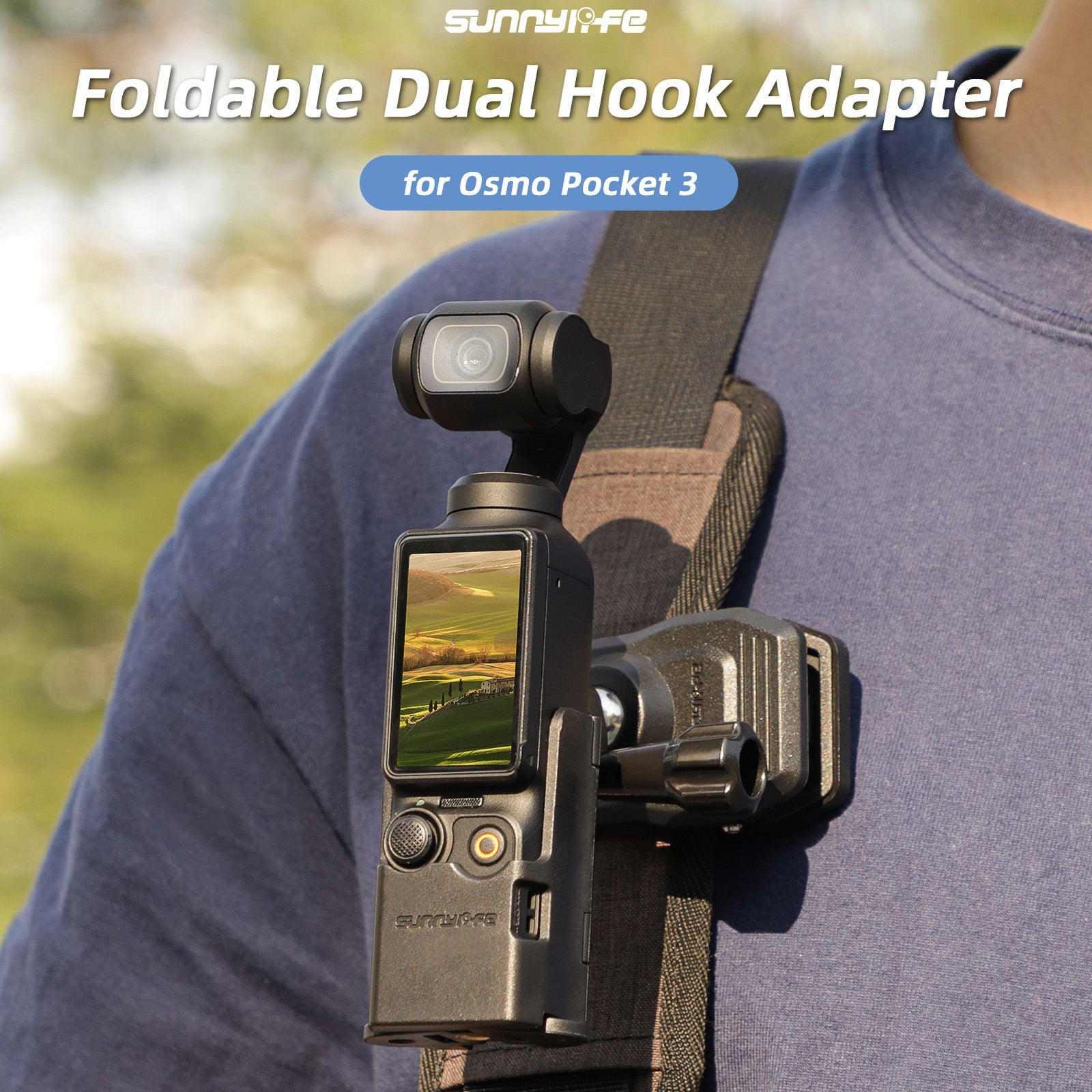 For DJI OSMO Pocket 3 Sunnylife Expansion Adapter Foldable Dual Hooks Adapter Protective Case Bracket (Black)