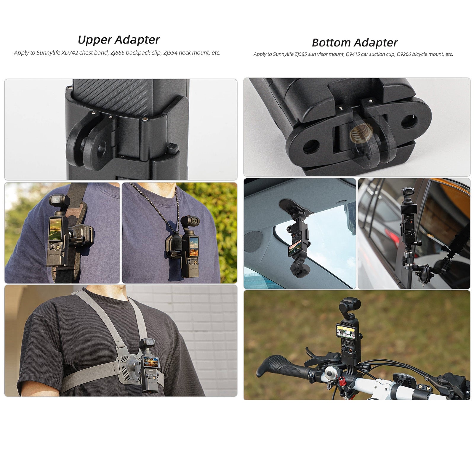 For DJI OSMO Pocket 3 Sunnylife Expansion Adapter Foldable Dual Hooks Adapter Protective Case Bracket (Black)