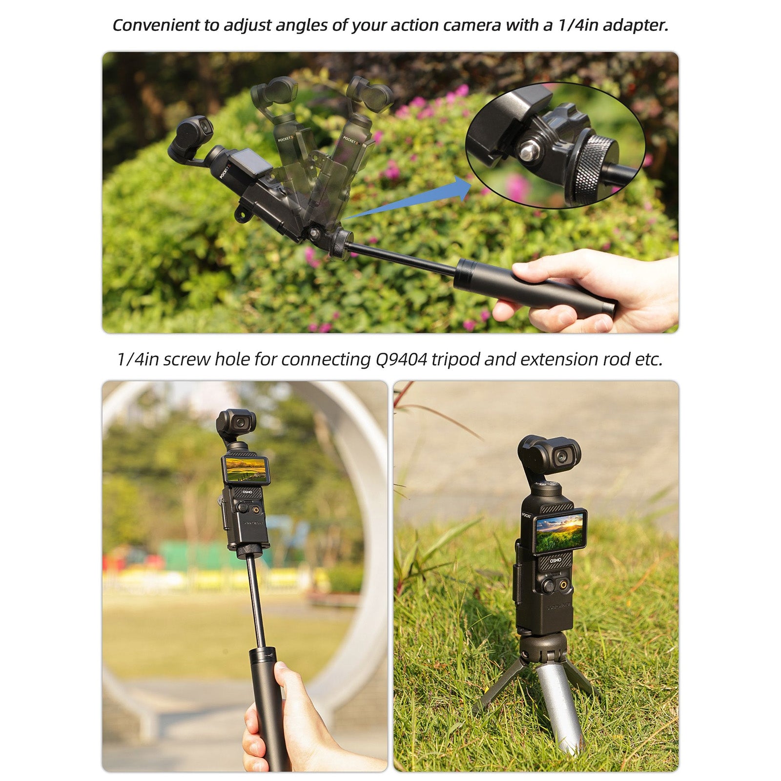 For DJI OSMO Pocket 3 Sunnylife Expansion Adapter Foldable Dual Hooks Adapter Protective Case Bracket (Black)