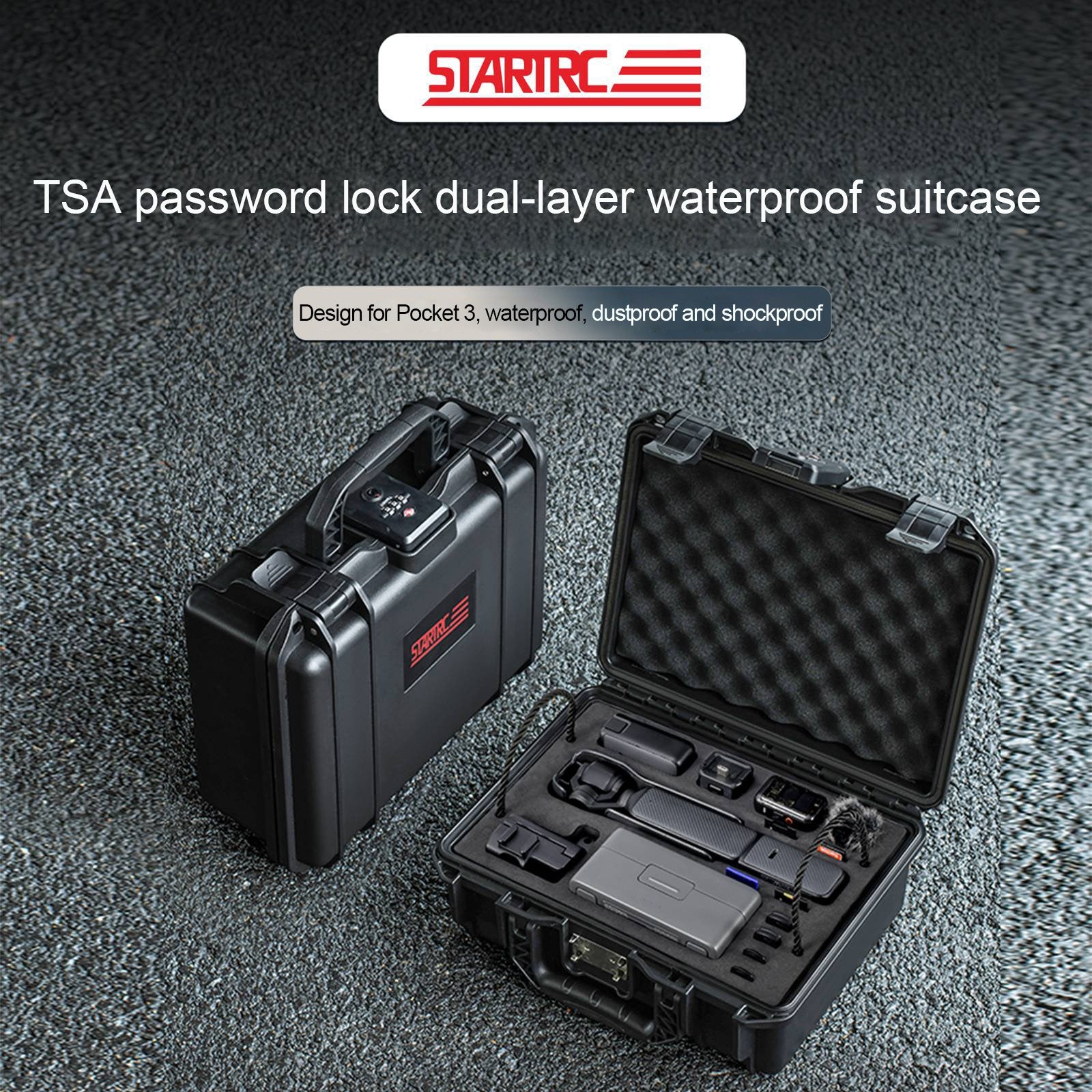 For DJI Osmo Pocket 3 STARTRC TSA Combination Lock Waterproof EVA ABS Dual-layer Suitcase Storage Box (Black)
