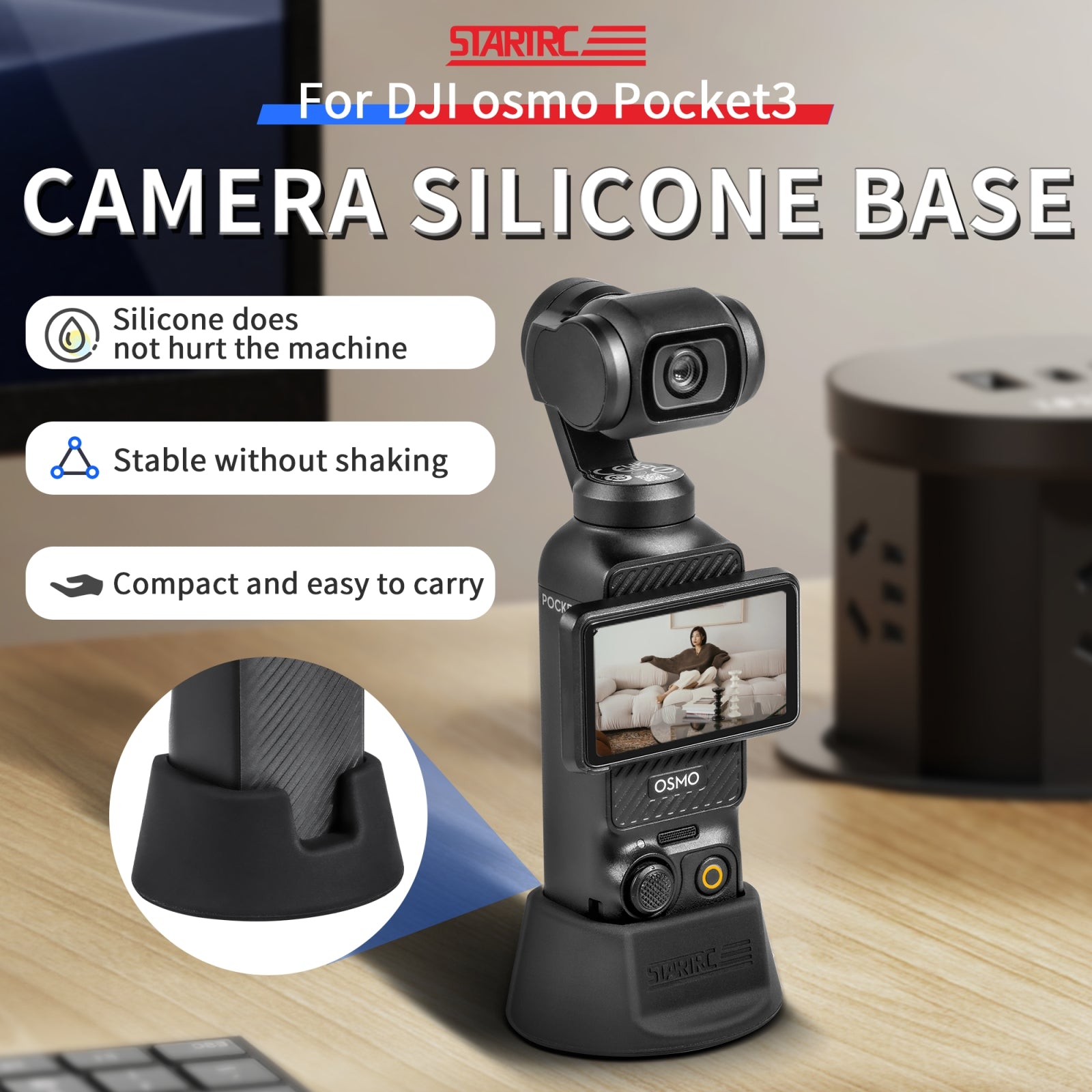For DJI Osmo Pocket 3 STARTRC Silicone Desktop Base Bracket (Black)
