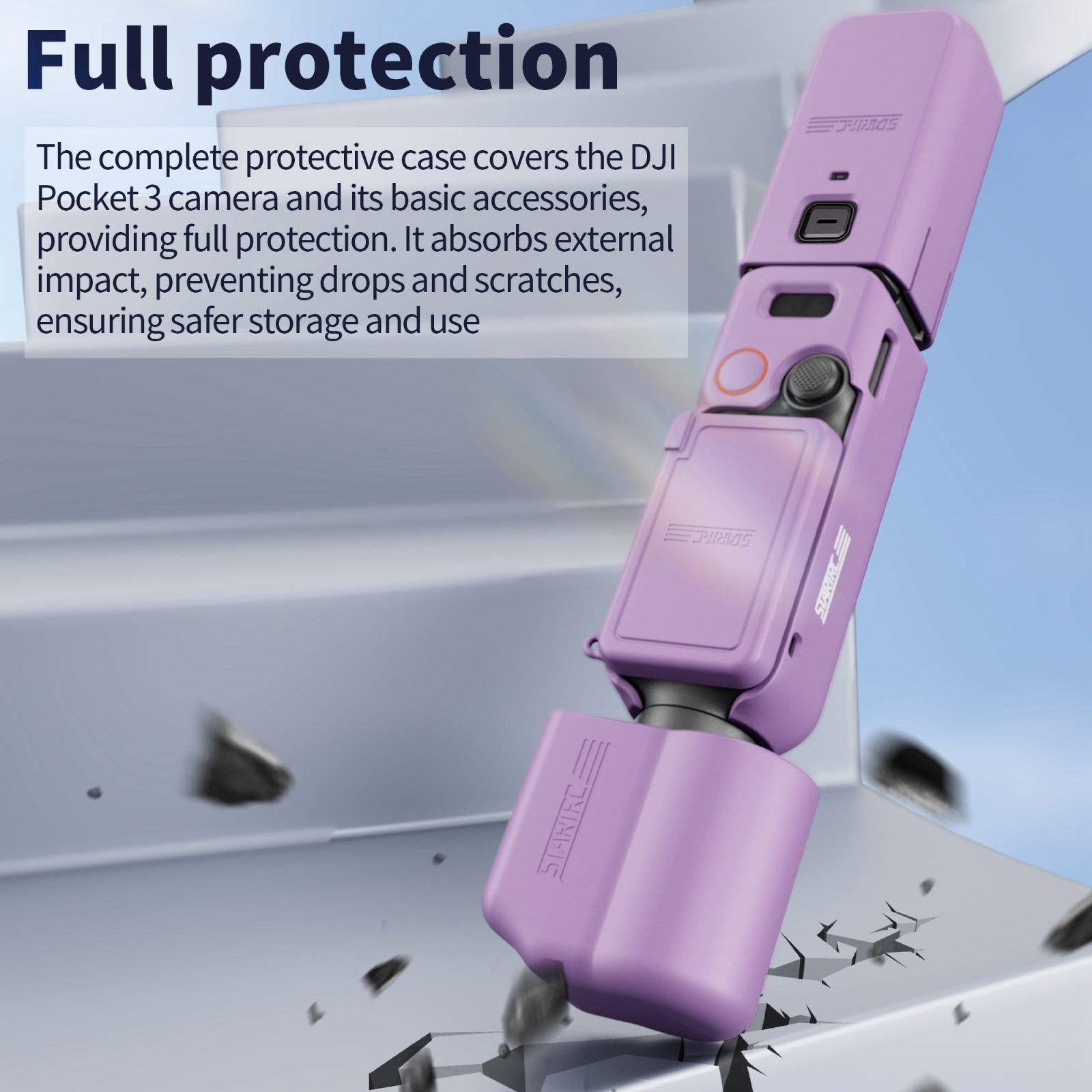 For DJI OSMO Pocket 3 STARTRC 5 in 1 Body Lens Handle Screen Silicone TPU Case (Purple)