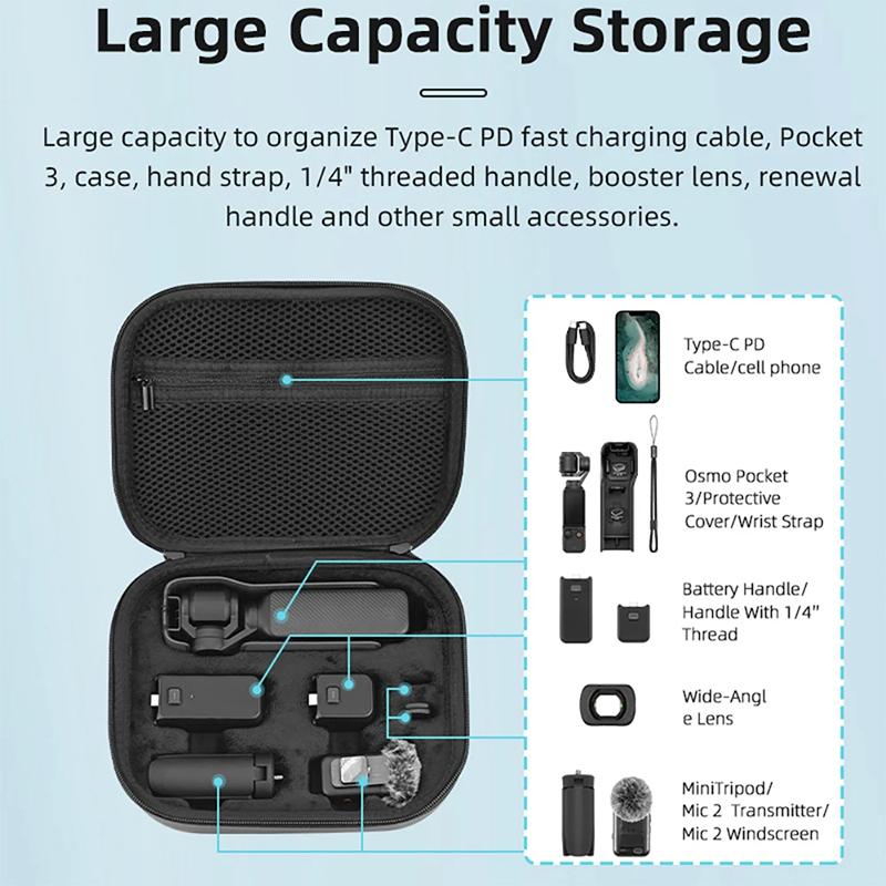 For DJI OSMO Pocket 3 BRDRC Full Set Portable Carrying Case Shoulder Storage Bag (Black)