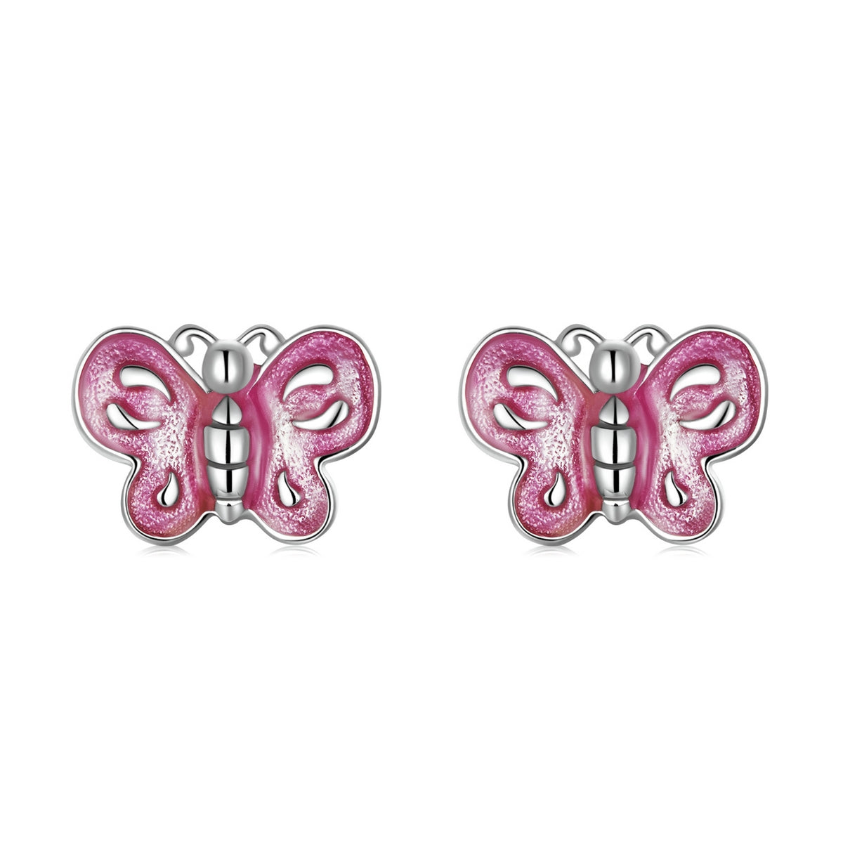 S925 Sterling Silver Pink Butterfly Ear Studs Women Earrings