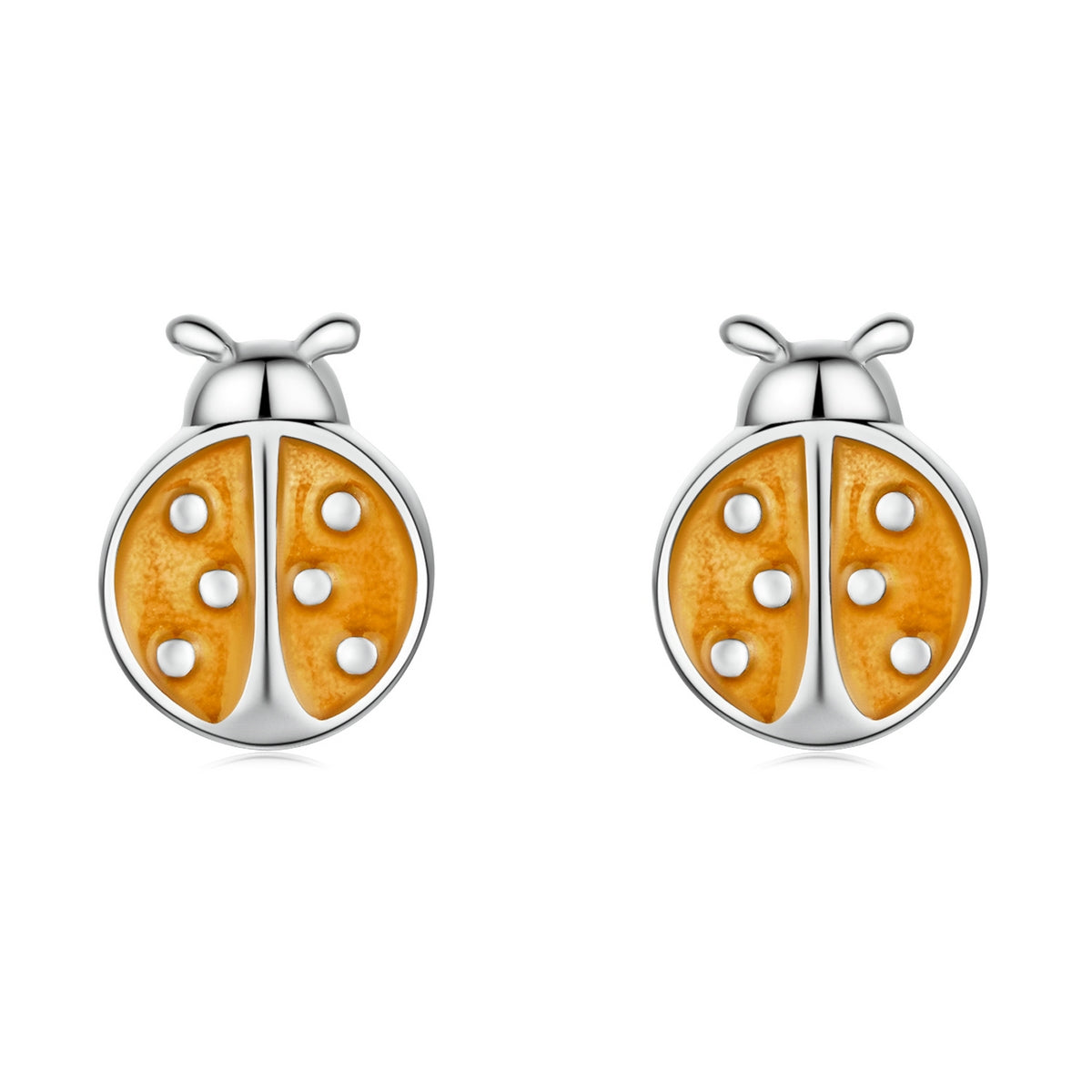 S925 Sterling Silver Orange Ladybug Ear Studs Women Earrings