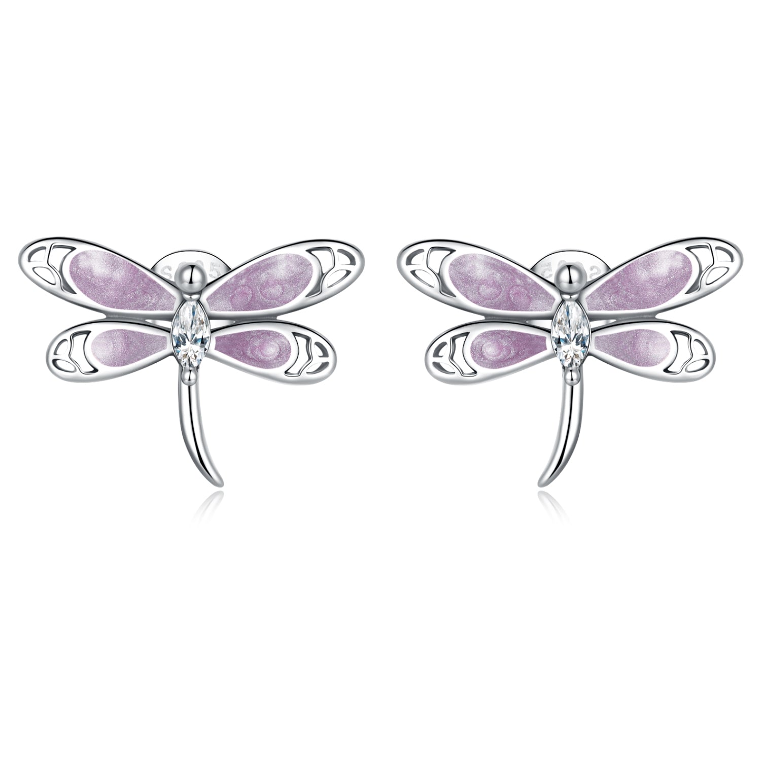 S925 Sterling Silver Pink Dragonfly Ear Stud Women Earrings